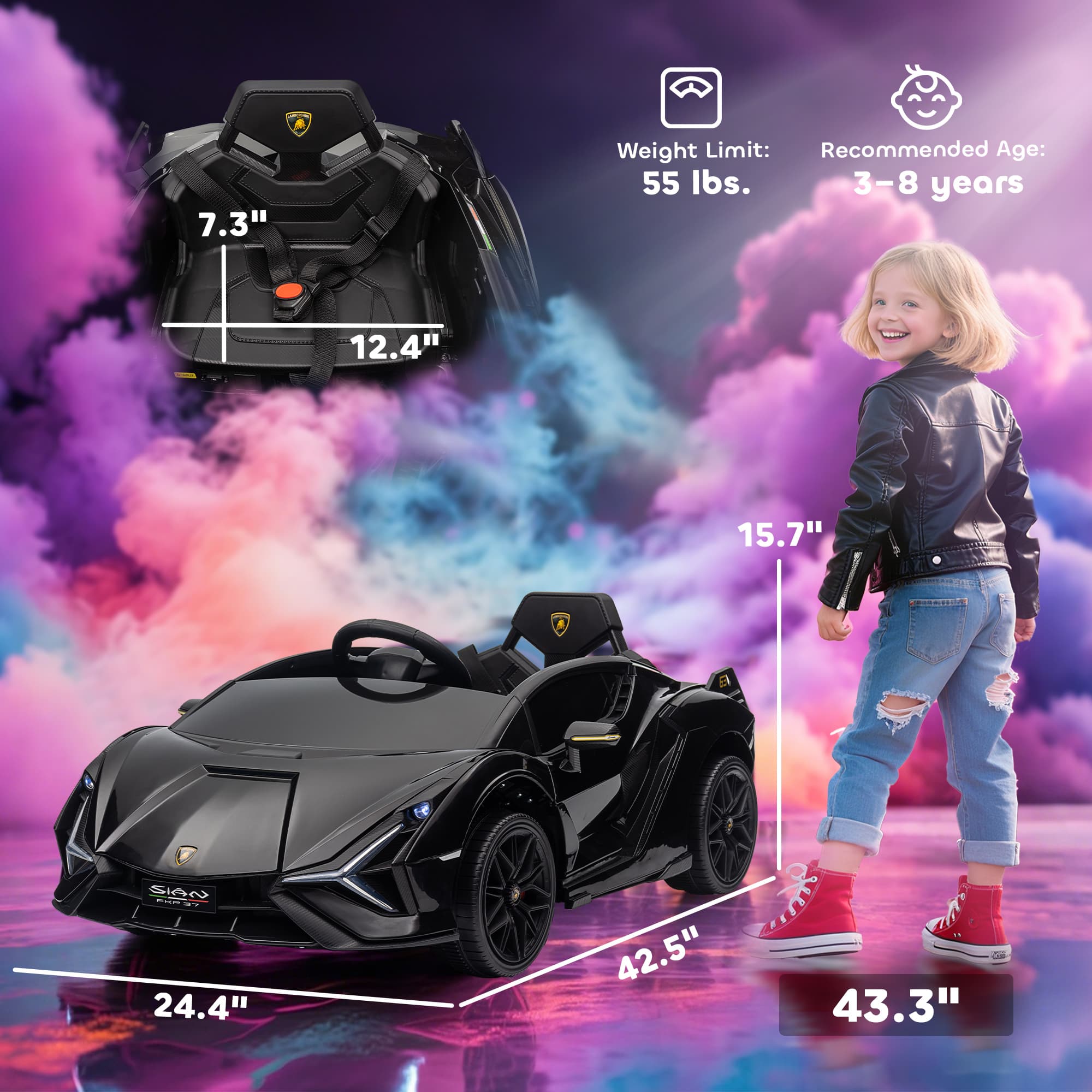 Lamborghini SIAN Lizenziertes Elektroauto für Kinder mit Fernbedienung, Hupe, Musik und Scheinwerfern