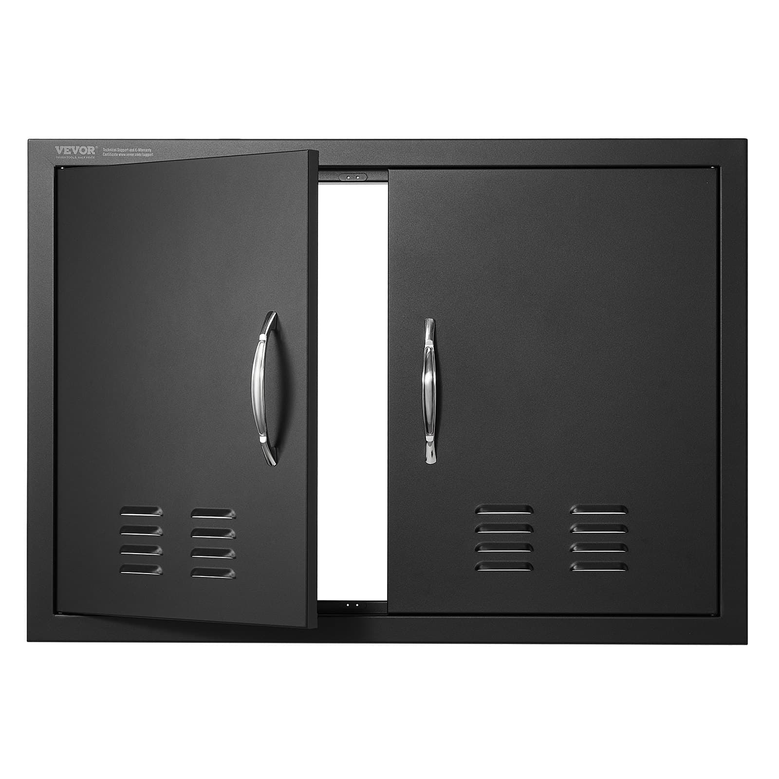 Porta d'accesso in acciaio inox con fessure di ventilazione per grill