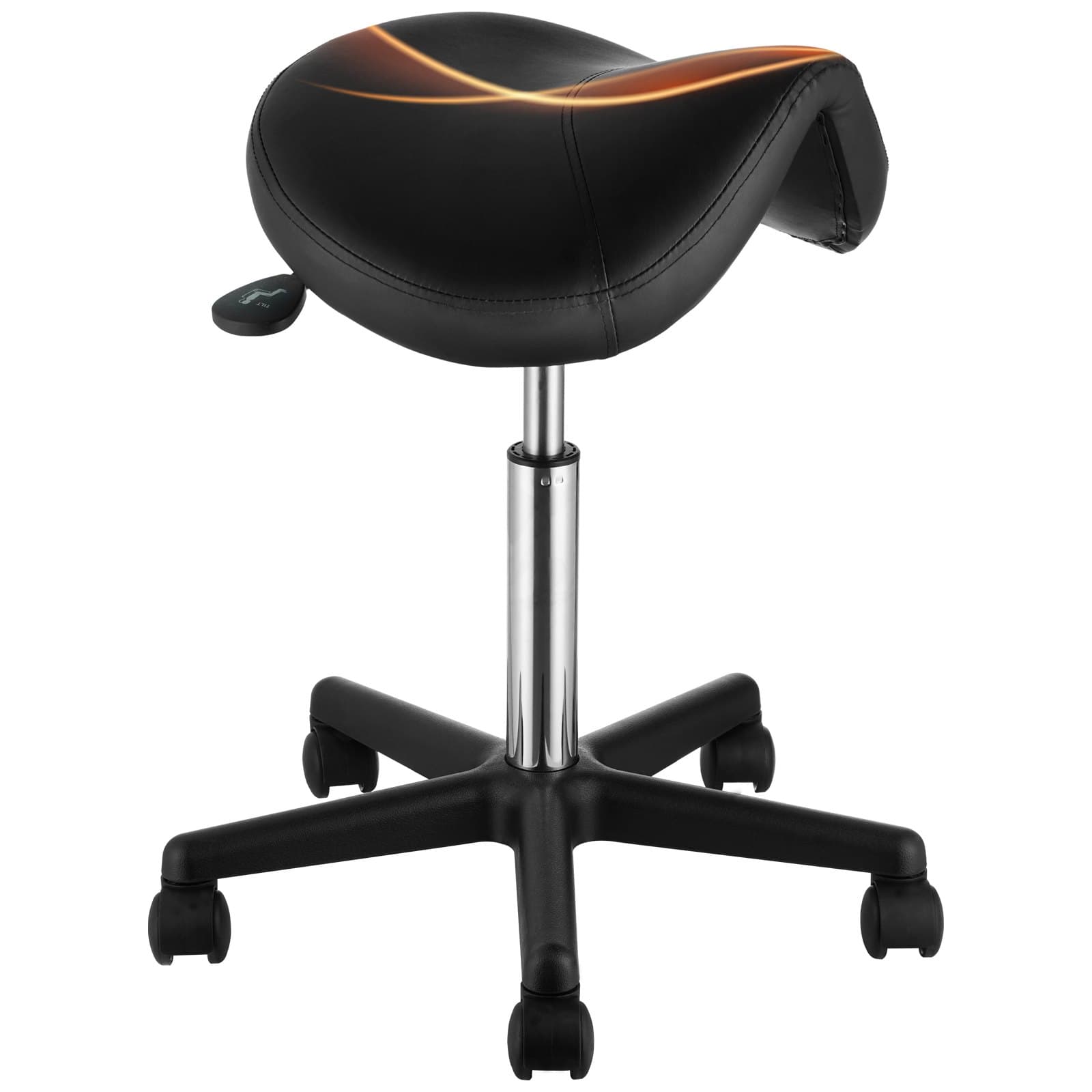 Tabouret selle réglable sur roues, noir