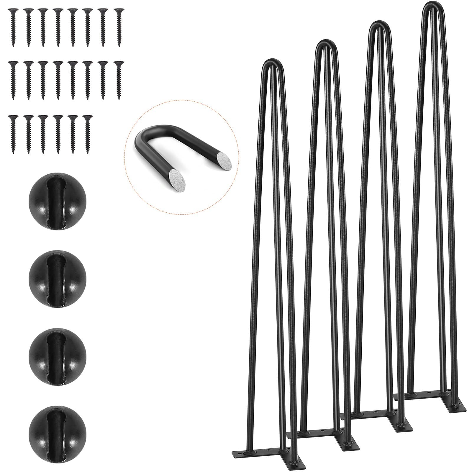4er-Set Tischbeine Hairpin 710 mm mit Montageplatte, schwarz