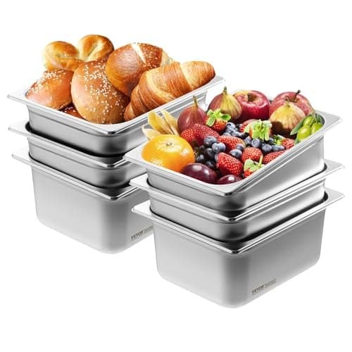Gastronorm Containers Stainless Steel, 1/2 Size, 6 Pieces