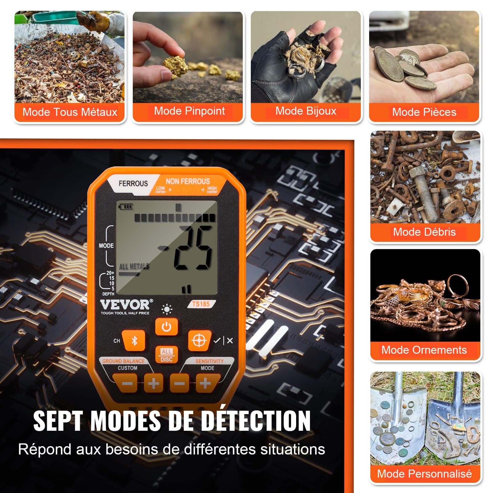 Profi Metalldetektor mit 7 Modi und Bluetooth-Headset