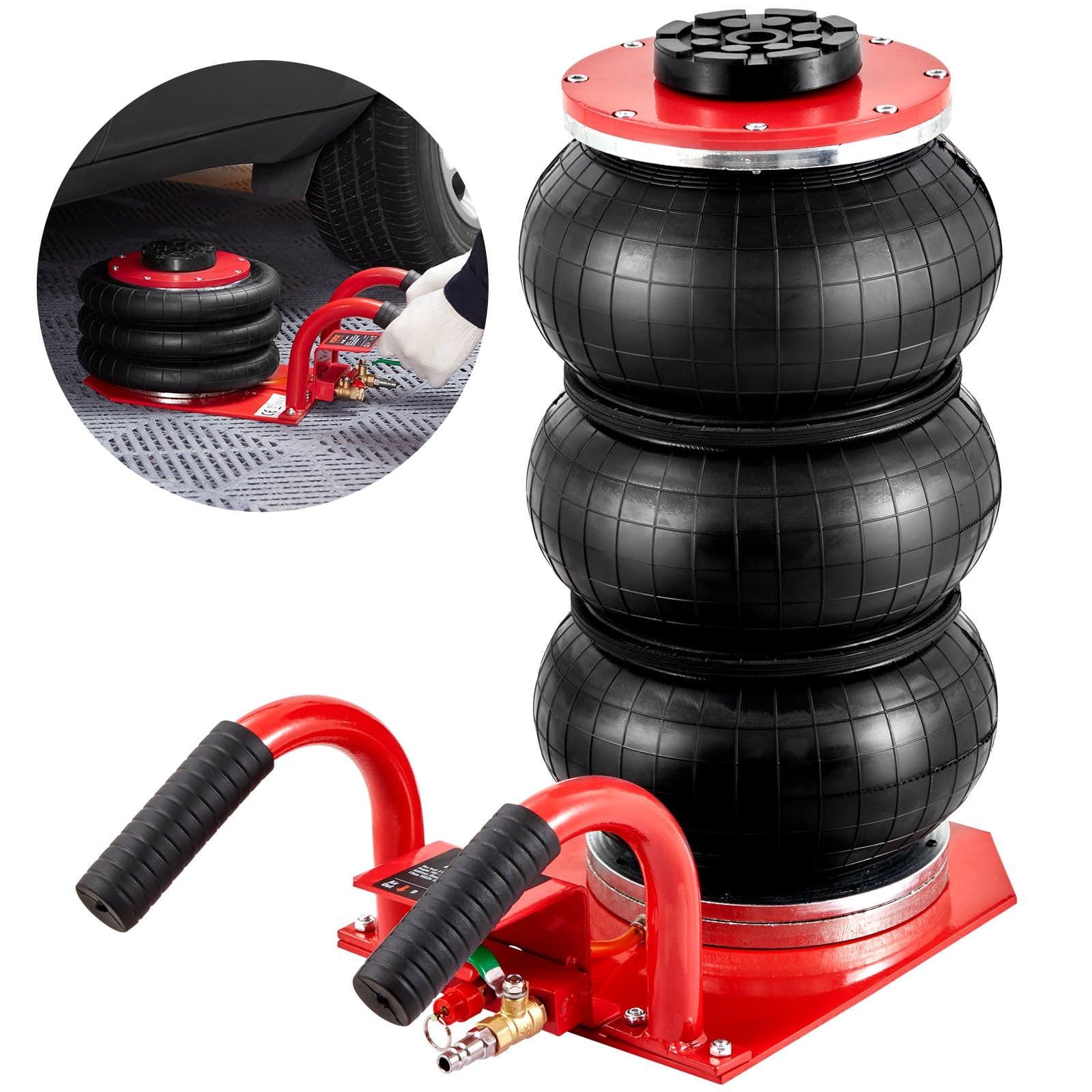 Pneumatic triple bag air jack 3 t red
