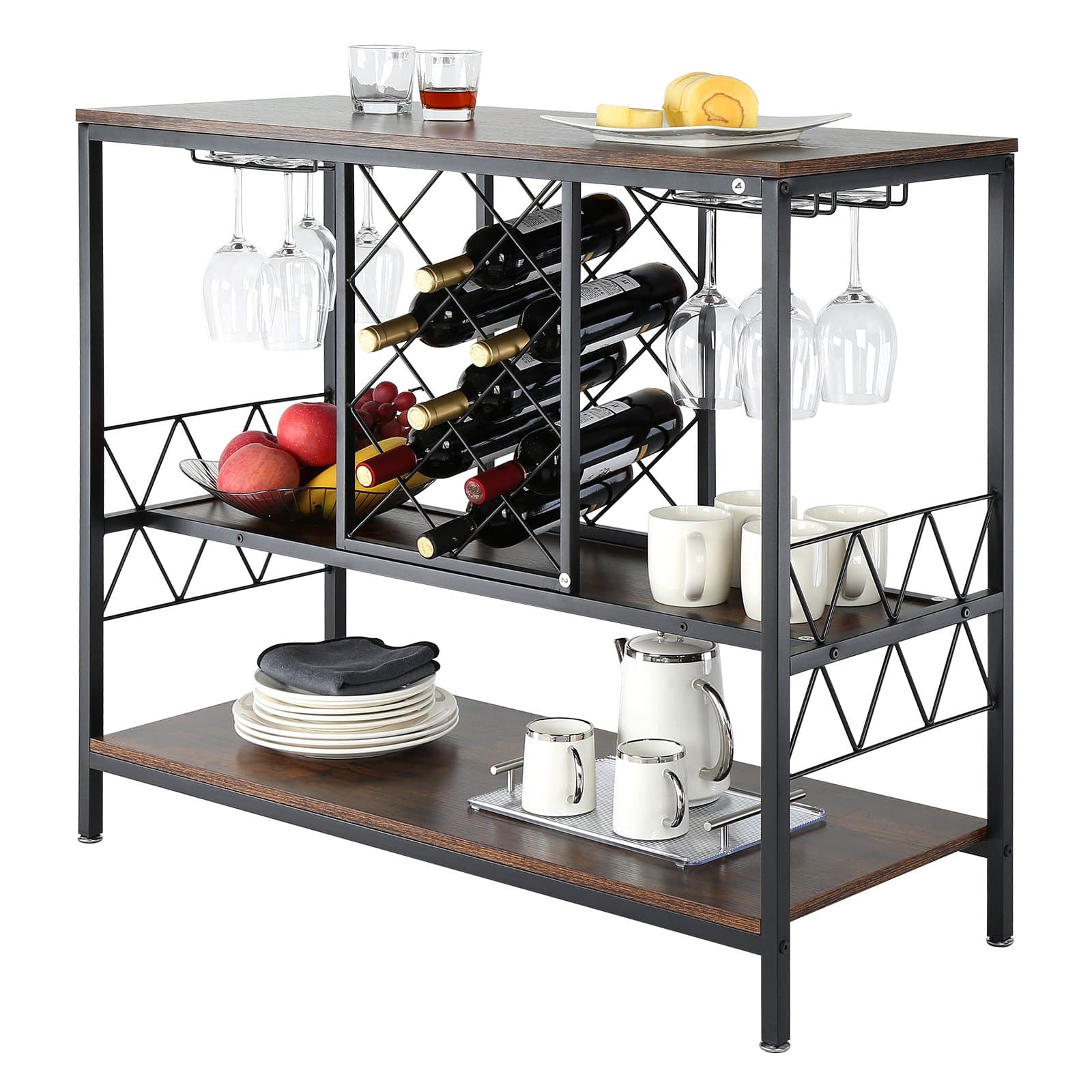 Industrieller Barschrank aus Holz mit Weinregal