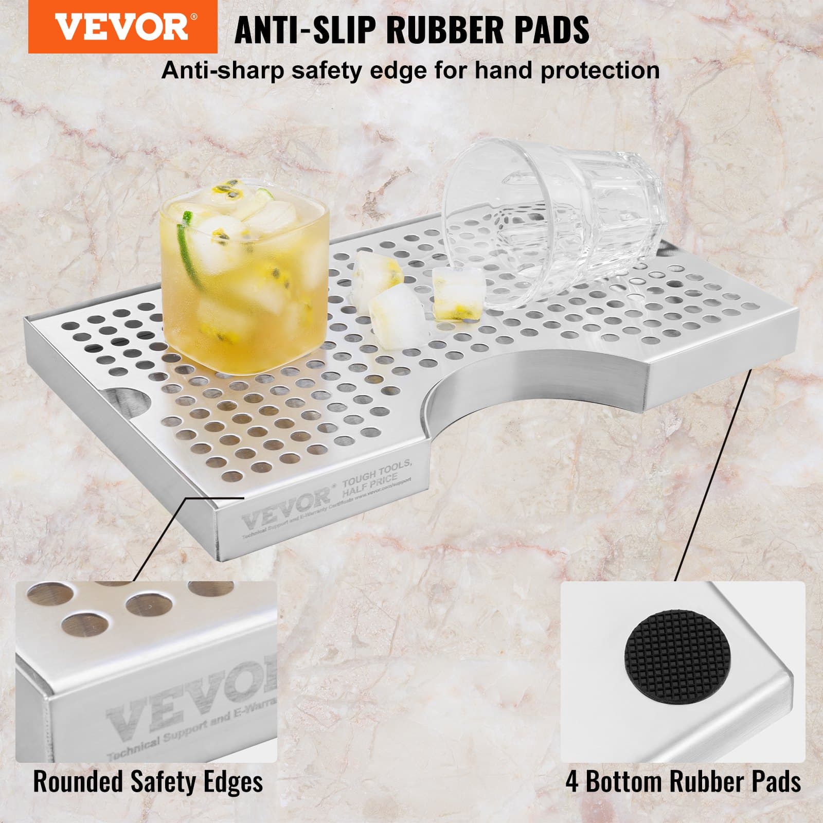 Stainless steel drip tray with cover and rubber pads