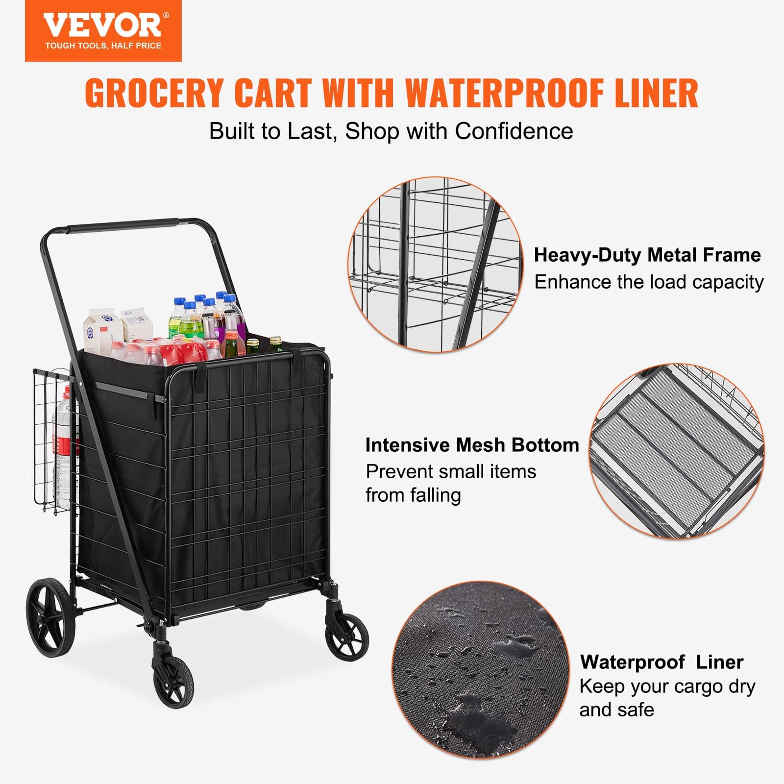 Chariot de courses pliable en tissu Oxford 600D
