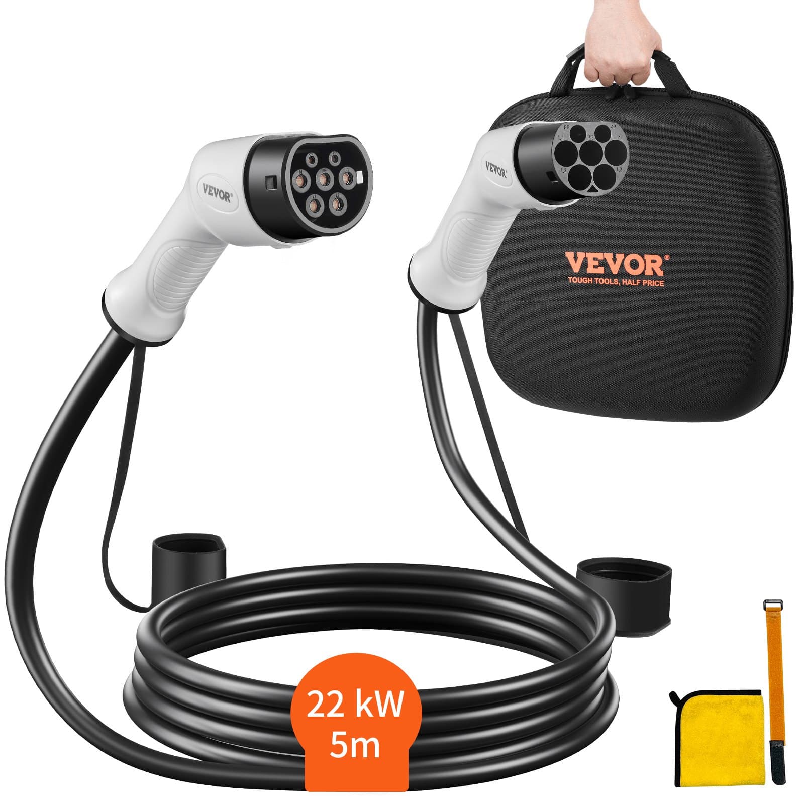 Cable de carga tipo 2 22 kW, 5 m, trifásico, impermeable