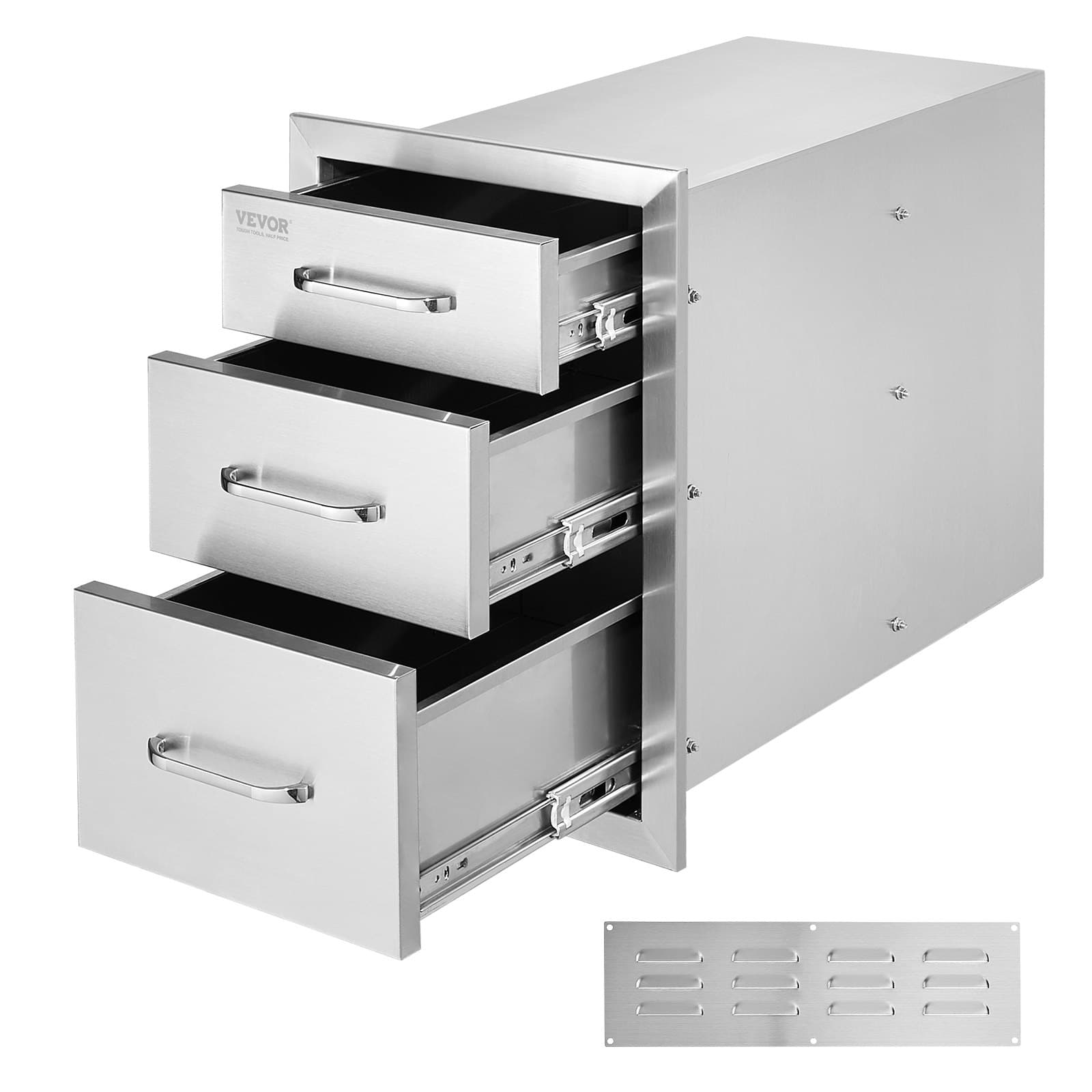 Set da 3 cassetti per barbecue in acciaio inox 36x51 cm