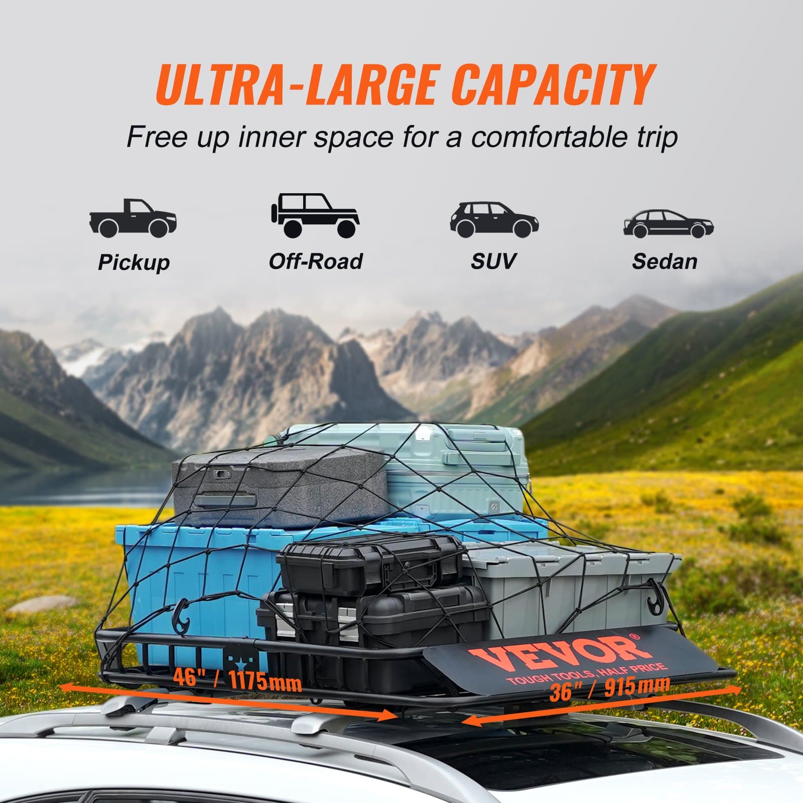 Cesta portaequipajes universal para coche, negra