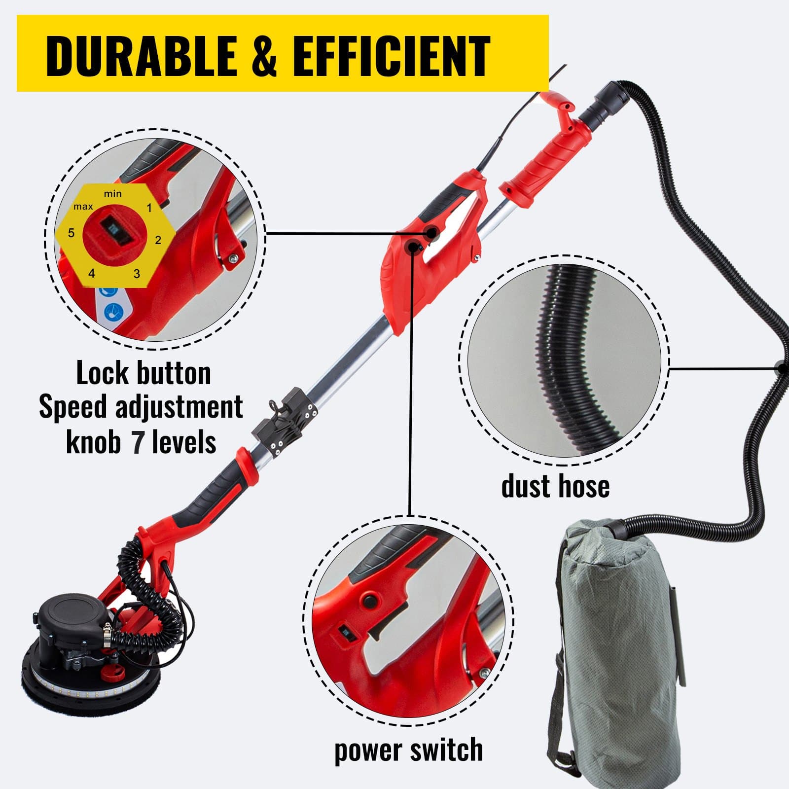 Rotationswandschleifgerät 850 W, klappbar, mit Teleskopgriff