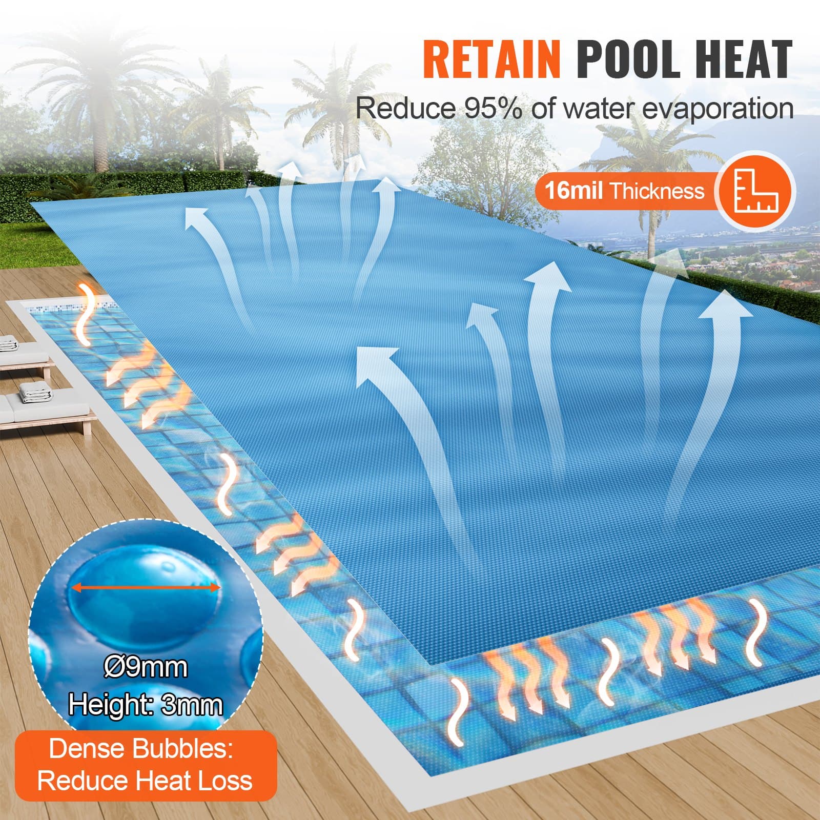 Copertura solare rettangolare per piscina 8,53 x 4,27 m, blu