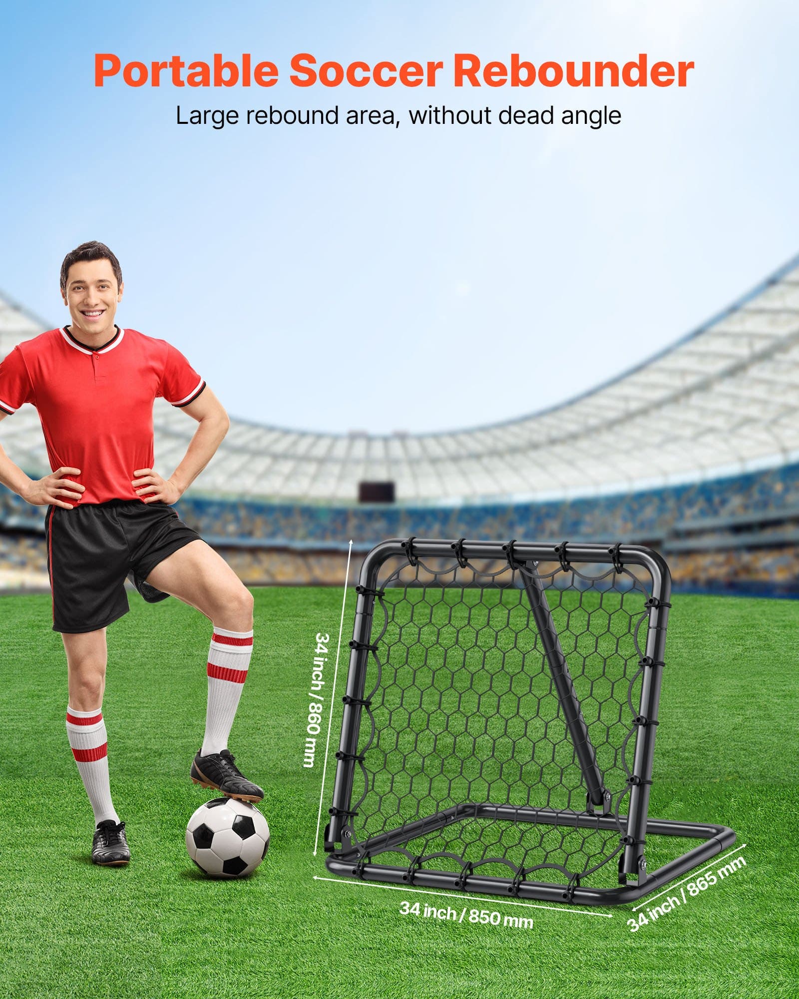 Fußball-Rebounder Kick-Back 34 x 34 Zoll mit verstellbaren Winkeln