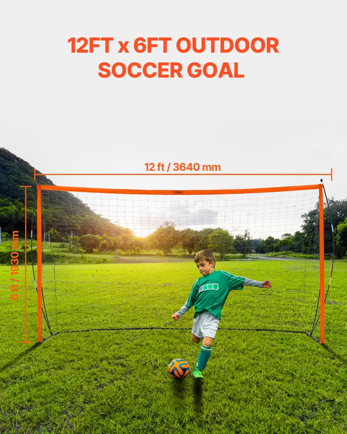 Tragbares Fußballtor 3,66 x 1,83 m mit Tragetasche, Orange