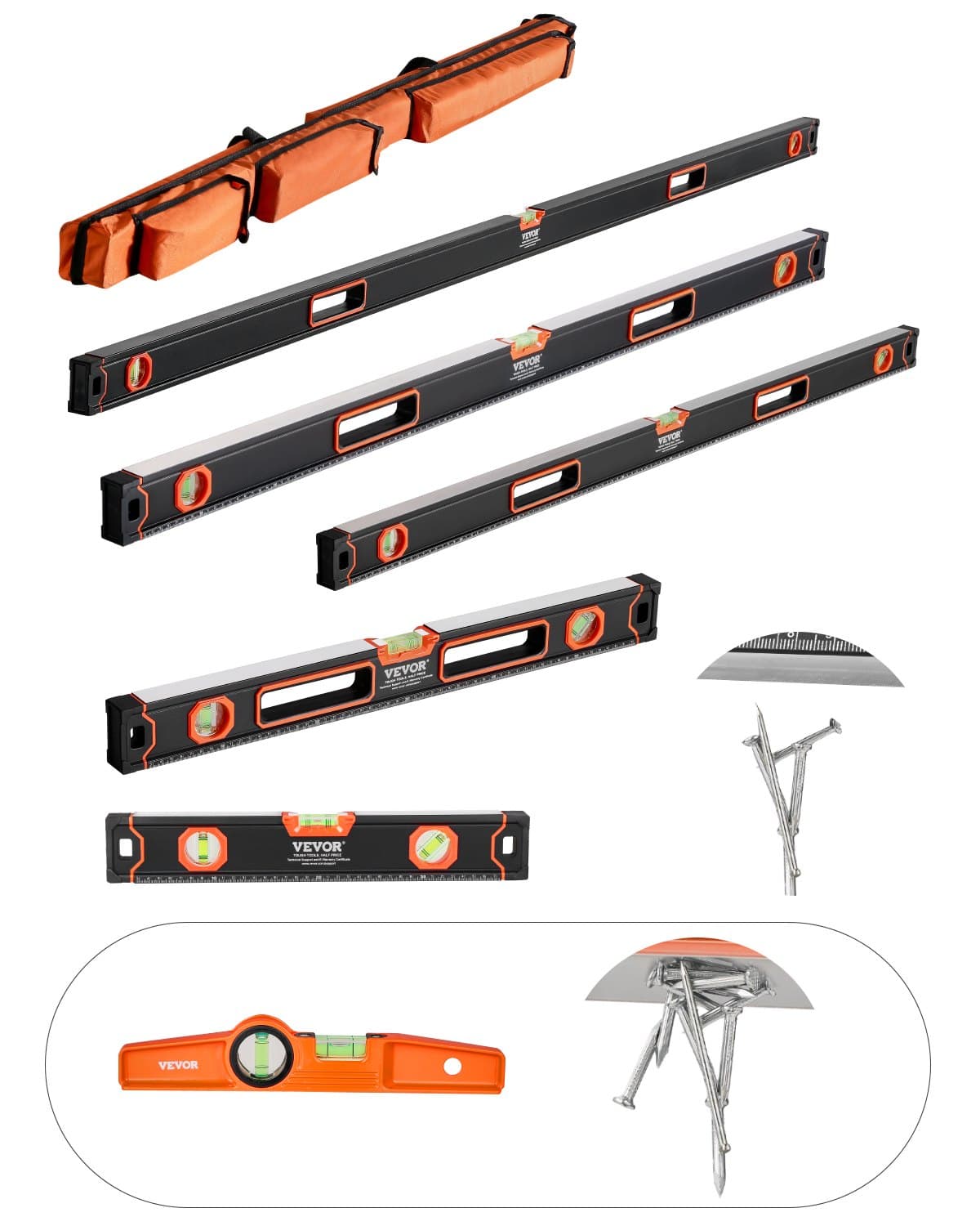 6-teiliges Wasserwaagen-Set, 25 bis 200 cm, Aluminium