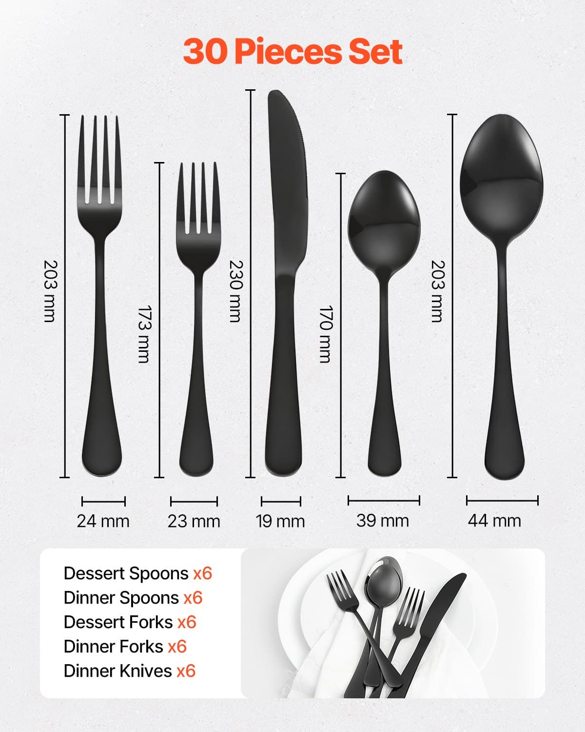 Ménagère 30 pièces inox pour 6 personnes