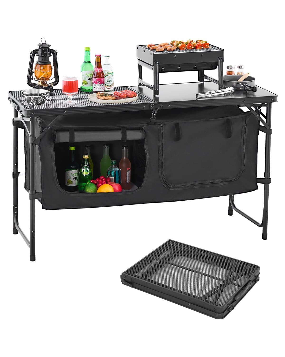 Mesa cocina camping plegable aluminio ajustable en altura