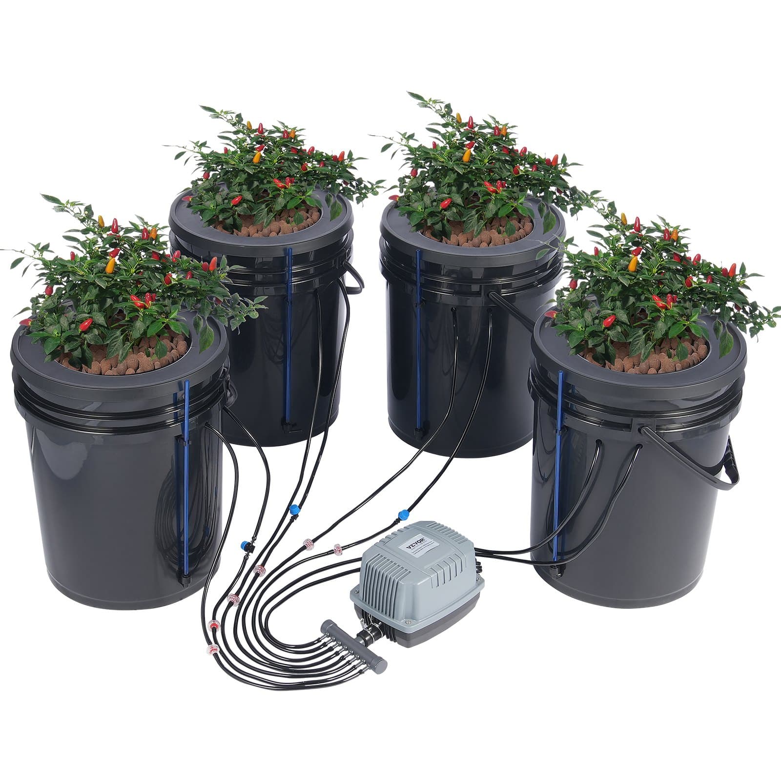 Sistema di coltivazione idroponica DWC, sistema di coltivazione idroponica con kit a goccia superiore, coltura in acqua profonda 5 galloni 4 secchi, con ventola