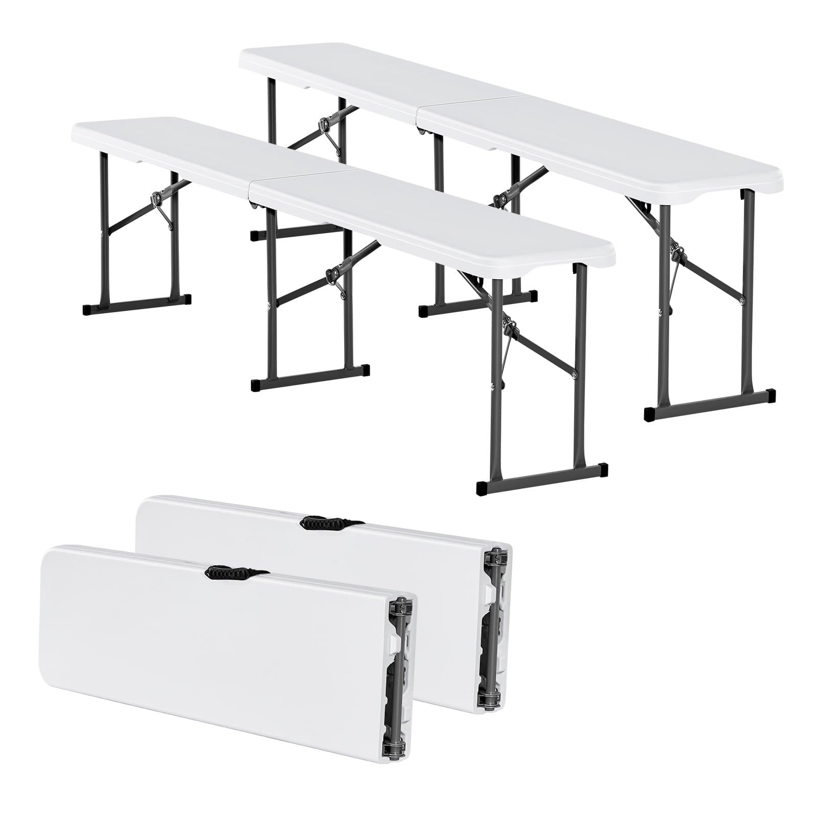 Table pliante en plastique, 1,83 m, table pliante portable, banc extérieur en HDPE lisse et imperméable, siège de repas de camping-pique-nique avec Tr
