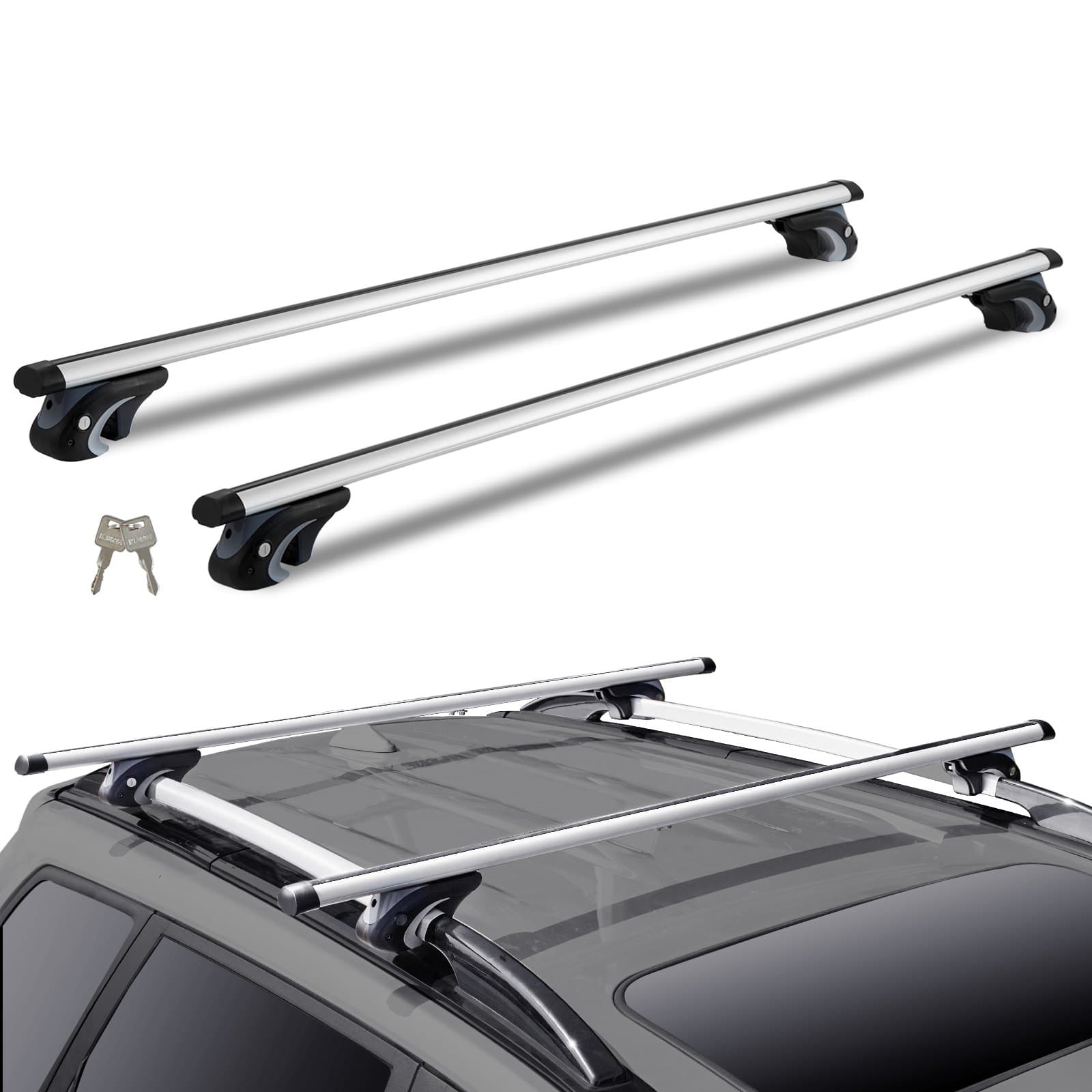 Barras de techo universales, portaequipajes de techo para coche, barras transversales de aluminio, capacidad de carga 90 kg, para raíl lateral elevado con hueco, compatible