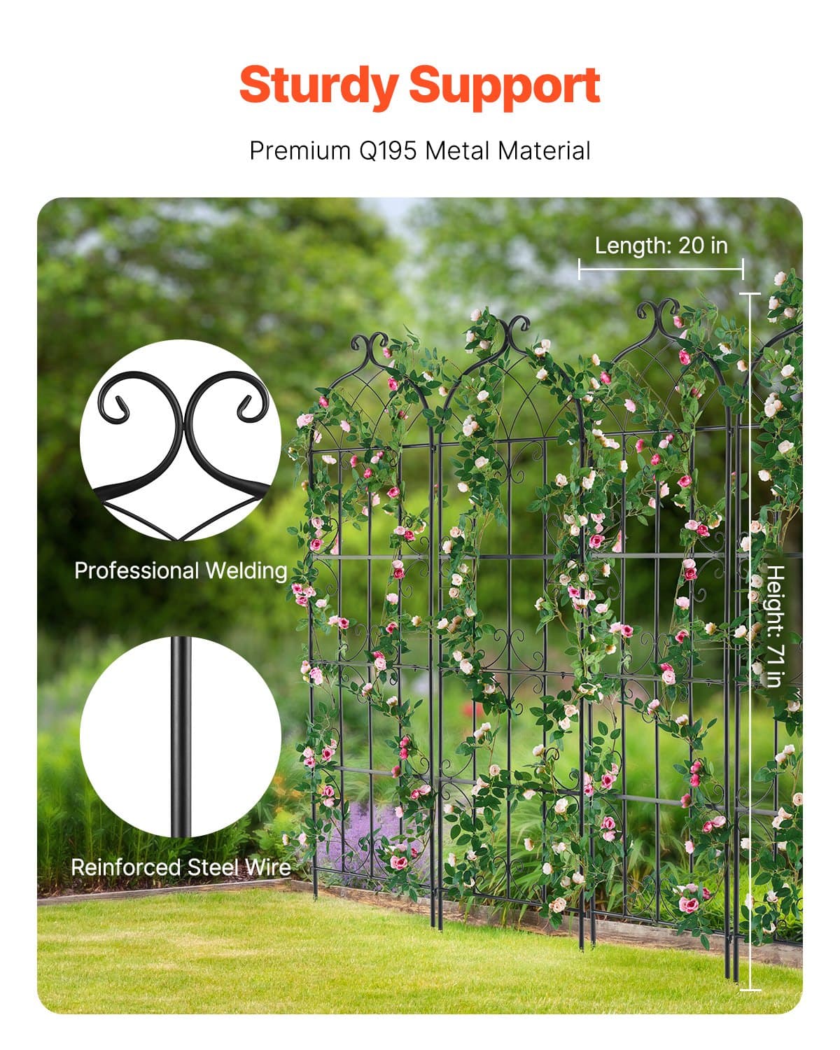 Rankhilfe für Kletterpflanzen, 51x180 cm, 4er-Set, Metallspalier