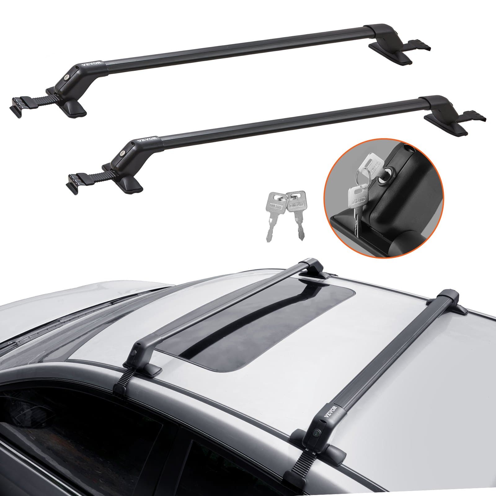Barras de techo, portaequipajes de techo, barras transversales para coche, 2 uds. Barras de techo, capacidad de carga de 70,3 kg, aptas para turismos, distancia entre D