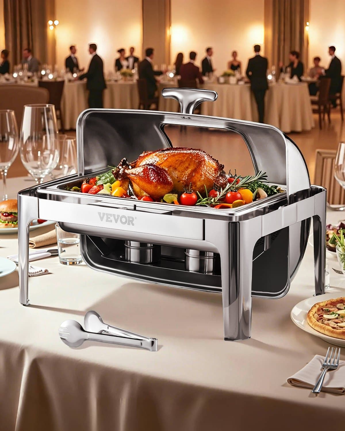 Chafing Dish Set with 2 Pans, 3.9 L, Stainless Steel