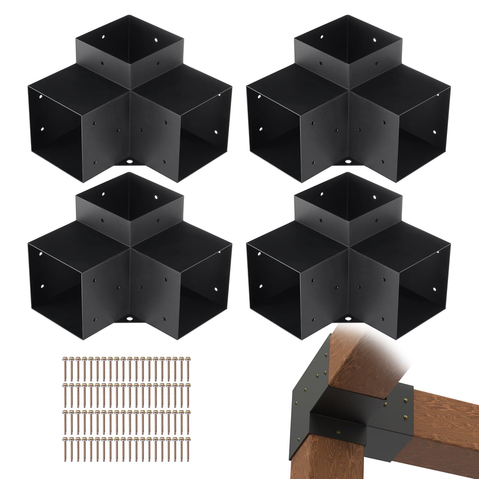 Set di 4 connettori per pali in acciaio da 2 mm, 270 x 270 x 202 mm
