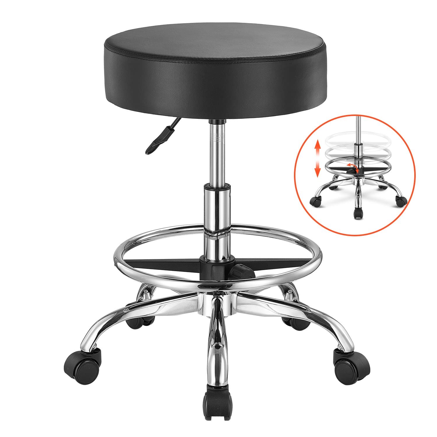 Tabouret sellier réglable avec dossier et repose-pieds