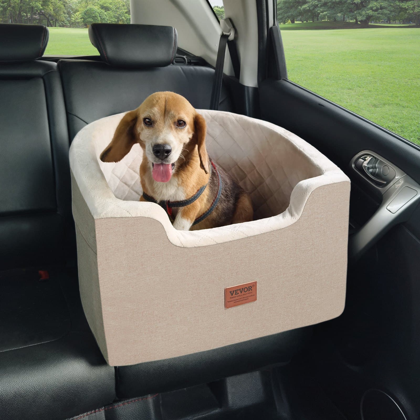 Hundeautositz mit Tasche und Sicherheitsleine, braun