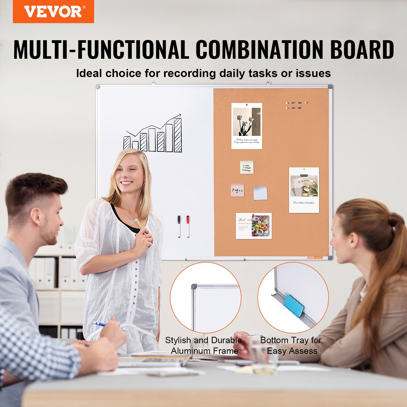 Weißwandtafel und Korktafel Kombination 122 x 91 cm