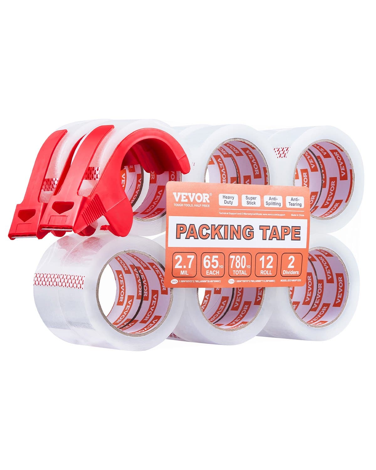 Transparentes Packband, 76,2 mm Kern, 12er-Set mit Spender