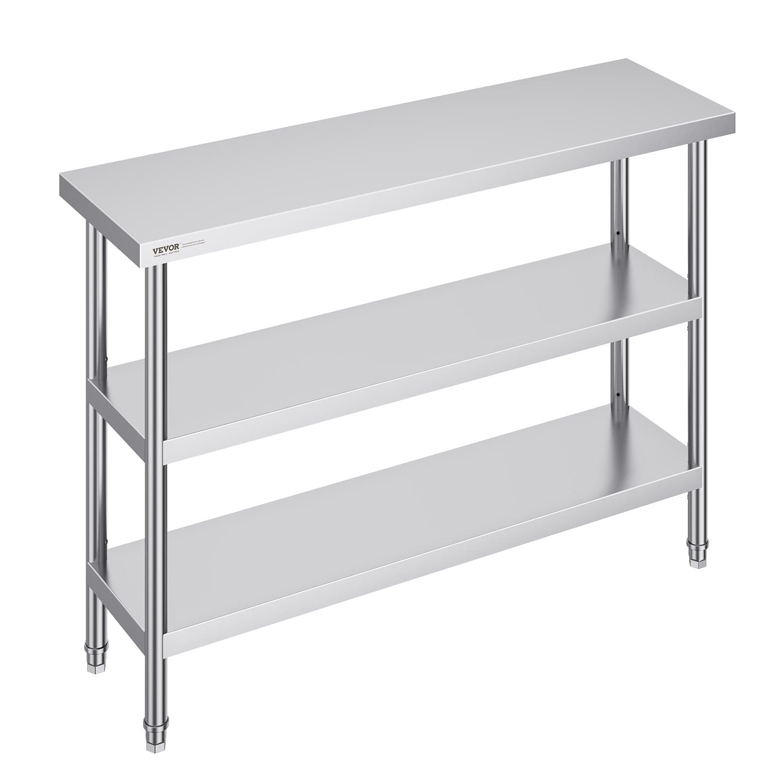 Table de travail en inox avec 2 étagères réglables