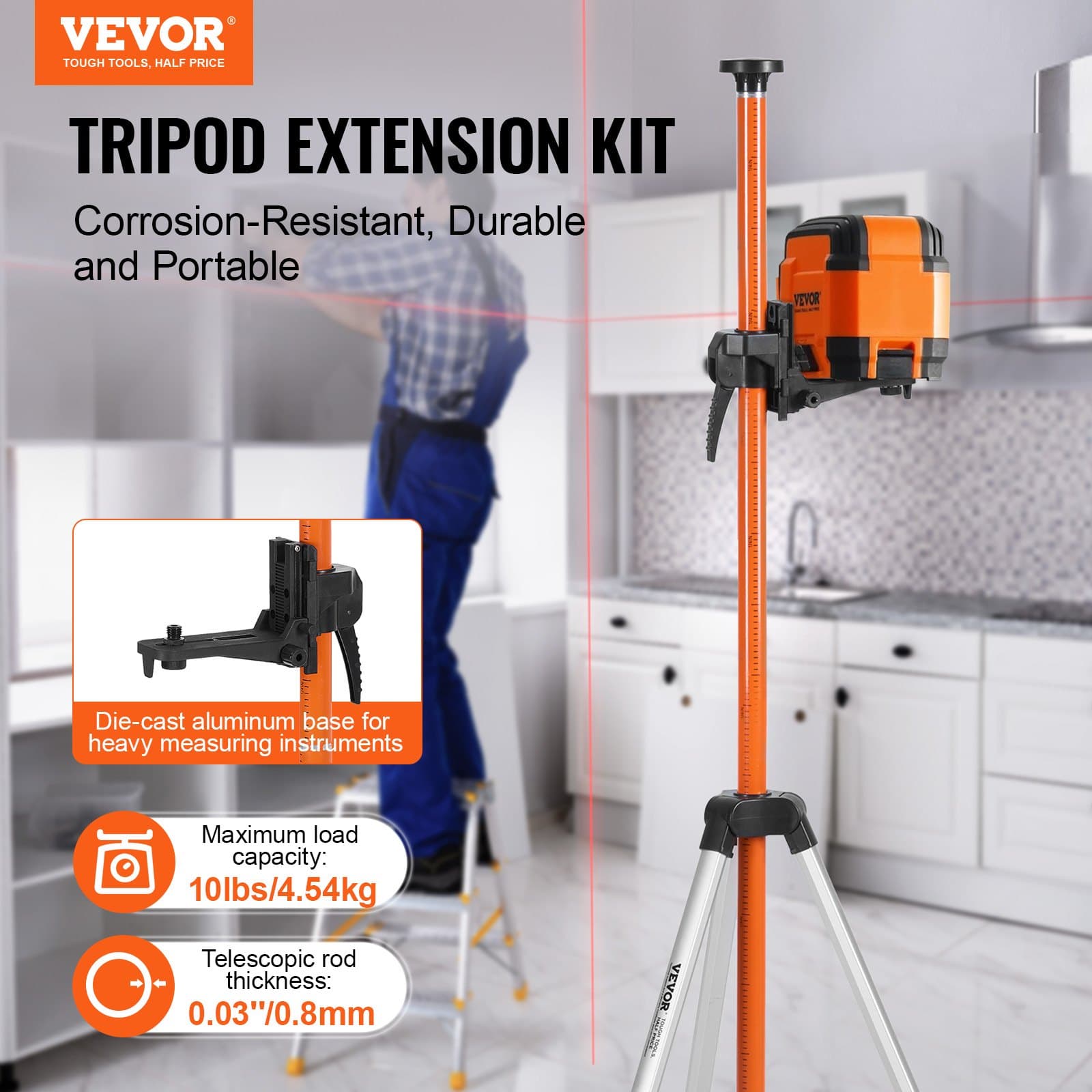 Trépied de niveau laser avec fixation 1/4"-20 et 5/8"-11