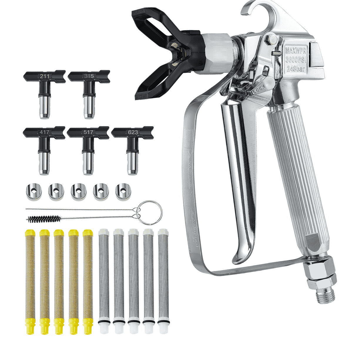 Pistolet de pulvérisation de peinture sans air 3600 PSI avec 5 buses