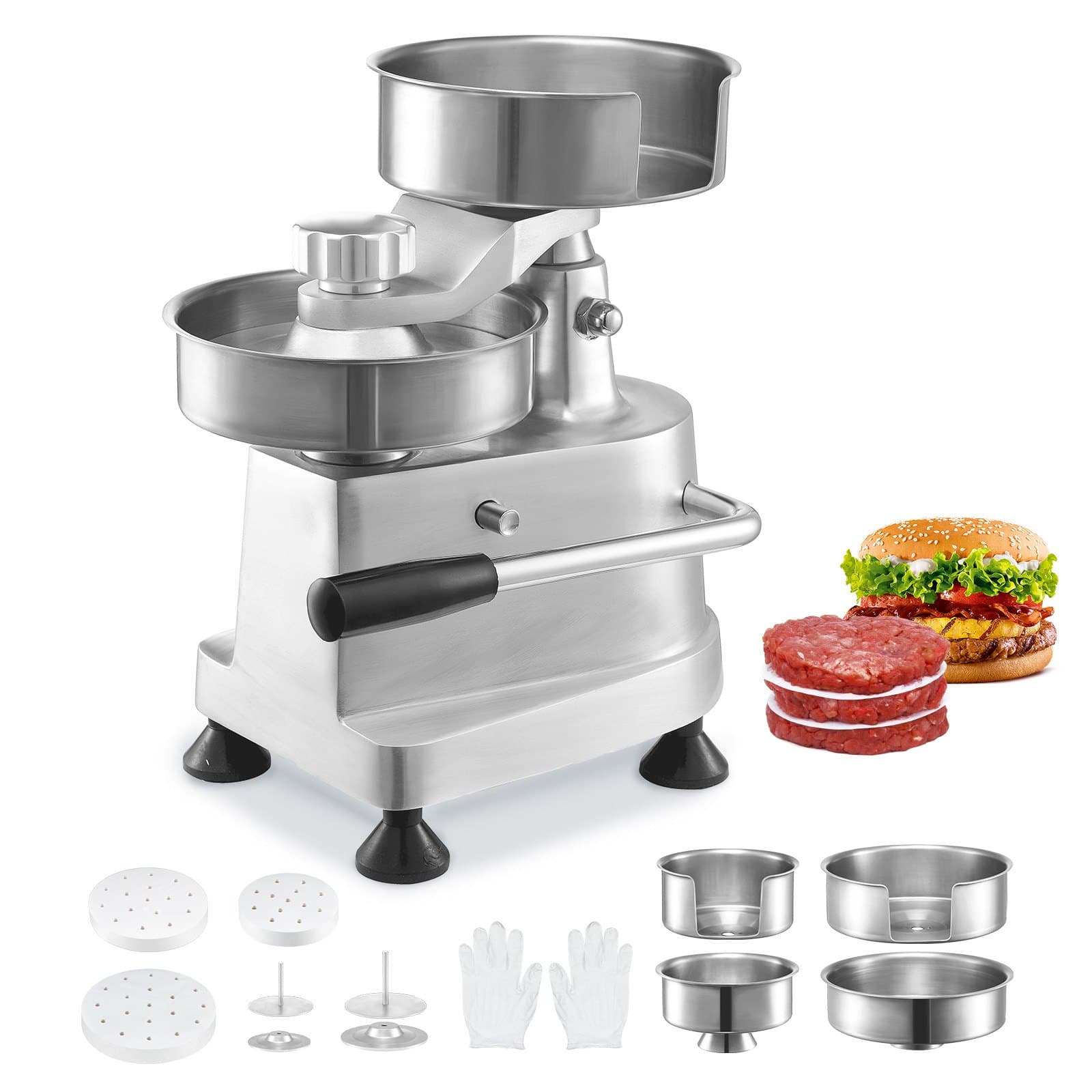 Presse à burgers commerciale - Fabricant de galettes de hamburger 10 / 13 / 15 cm, avec 3 paquets de papier à burger, hamburger professionnel