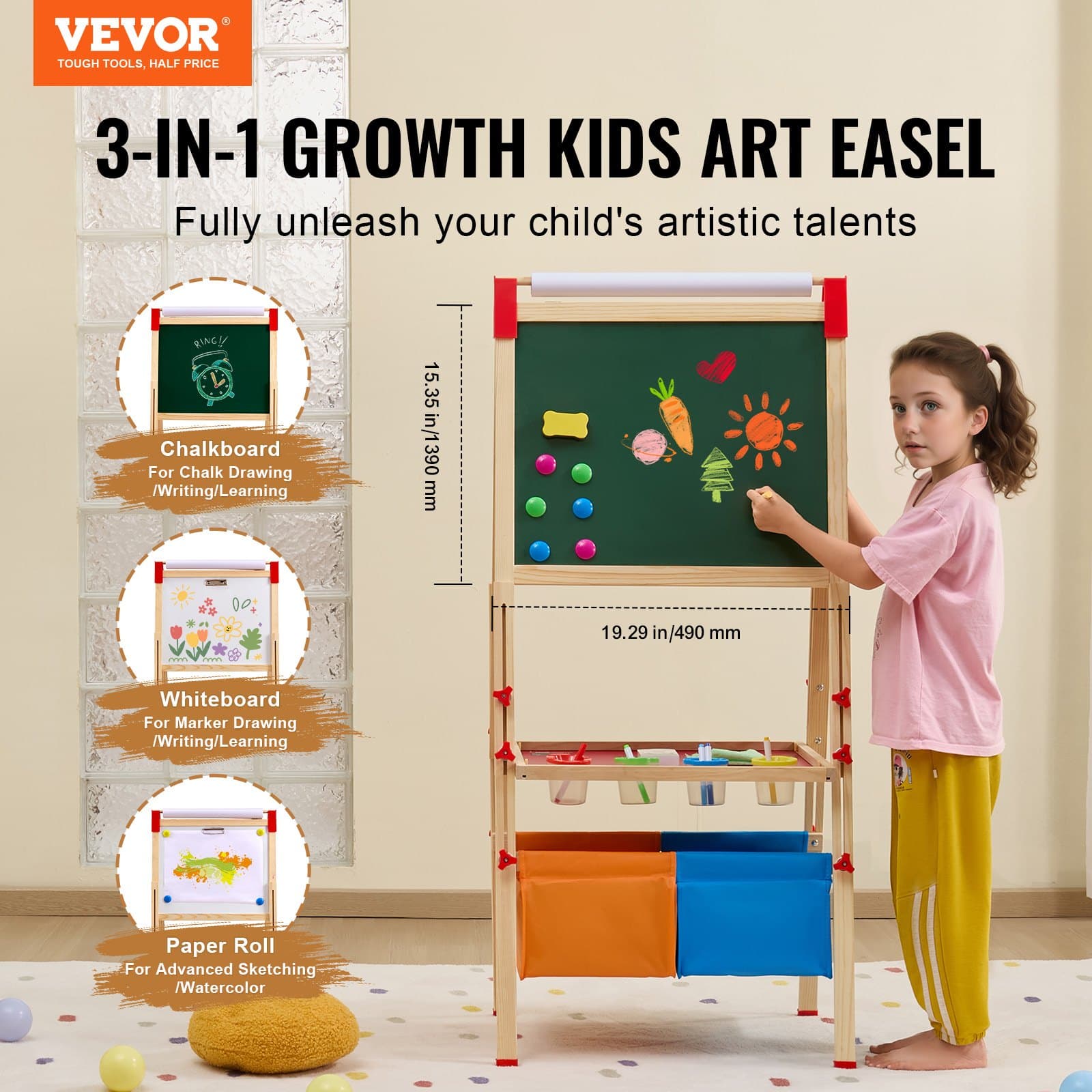 Chevalet enfant 3-en-1 en bois double face