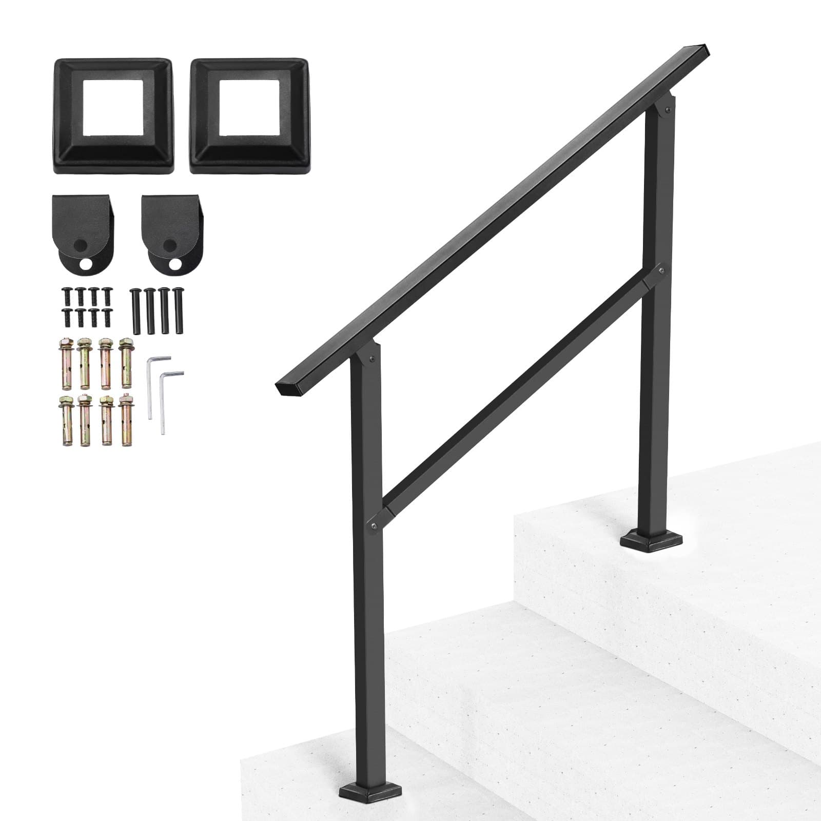 Handlauf 103 cm, Treppengeländer-Set für 2–3 Stufen, Schwarz