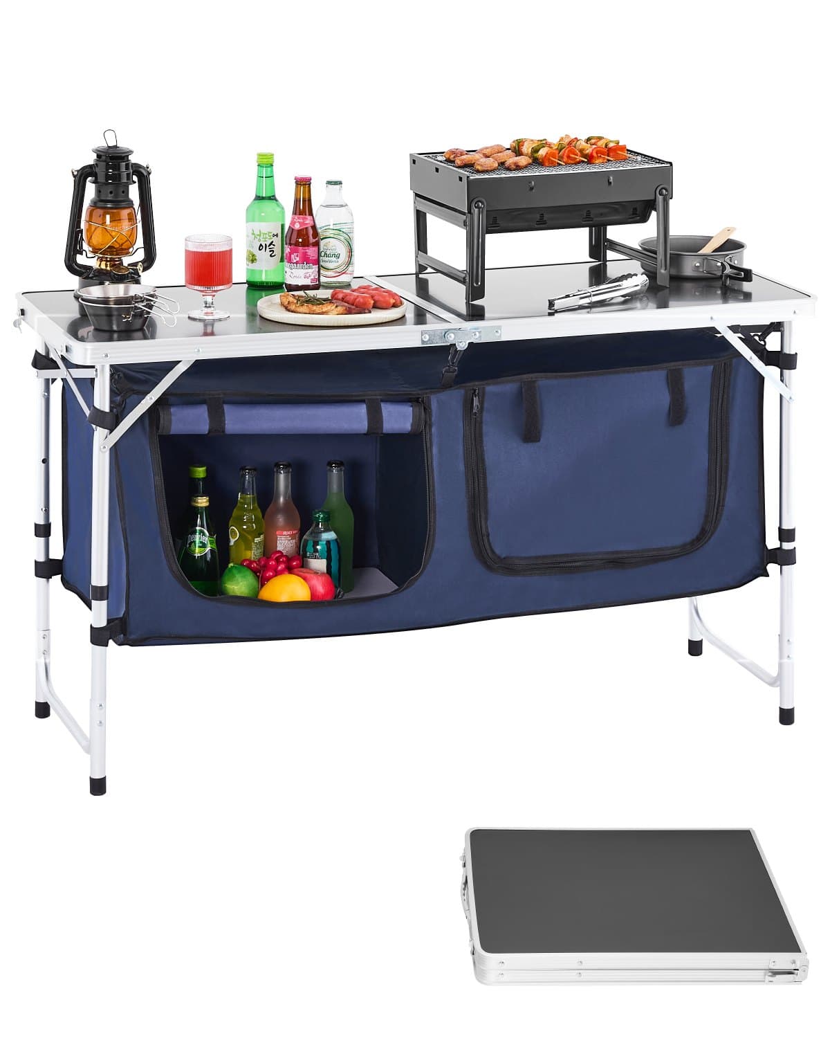 Mesa cocina camping plegable aluminio organizador