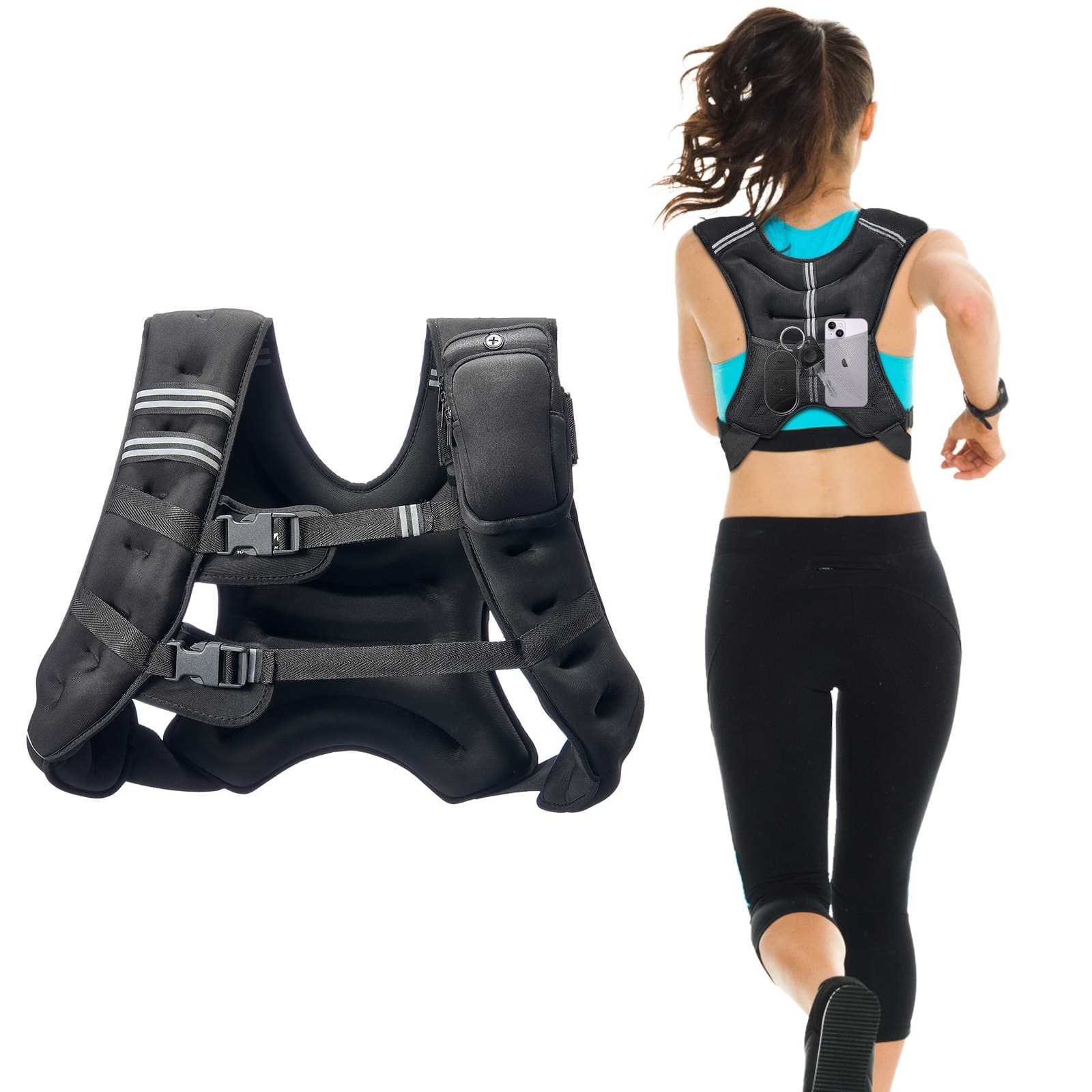Chaleco lastrado ajustable 13,8 kg con tiras reflectantes