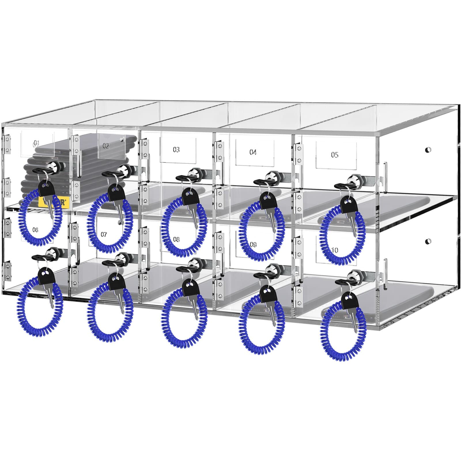 Transparente armoire de rangement pour téléphones en acrylique, 10 compartiments