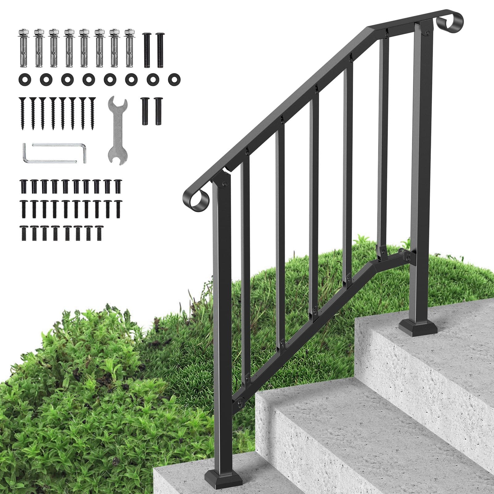 Pasamanos exterior 2–3 escalones acero carbono negro