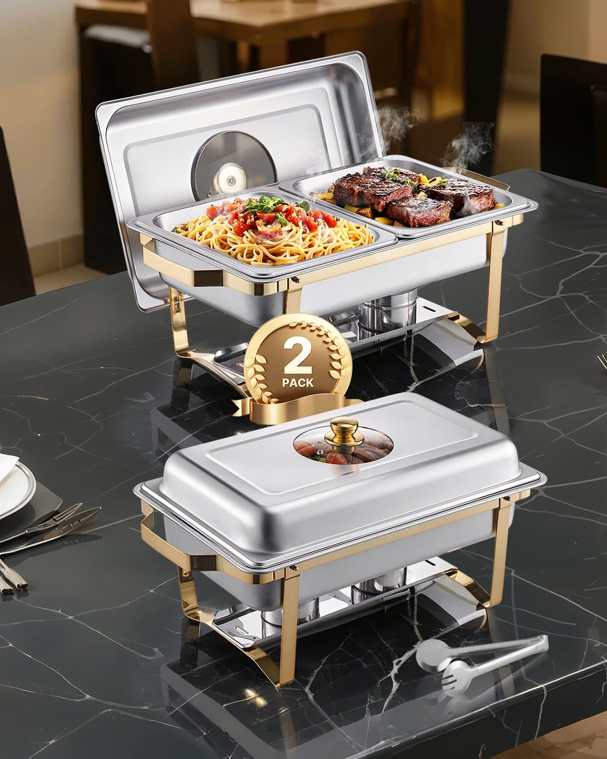 Chafing Dish Set Stainless Steel with 4 Half-Size Pans, 4 L Each