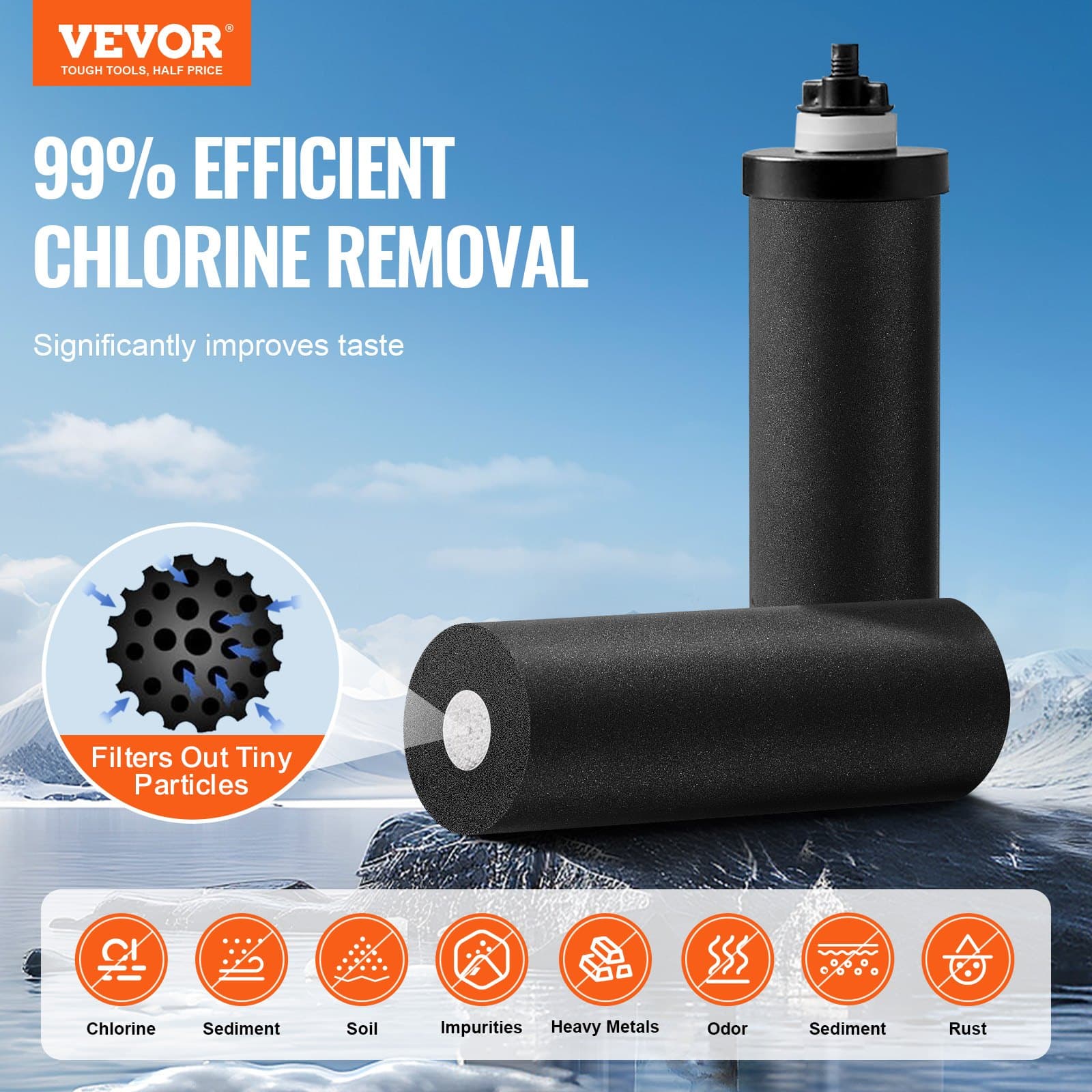Gravity water filtration system made of stainless steel, 7 and 8.5 litres