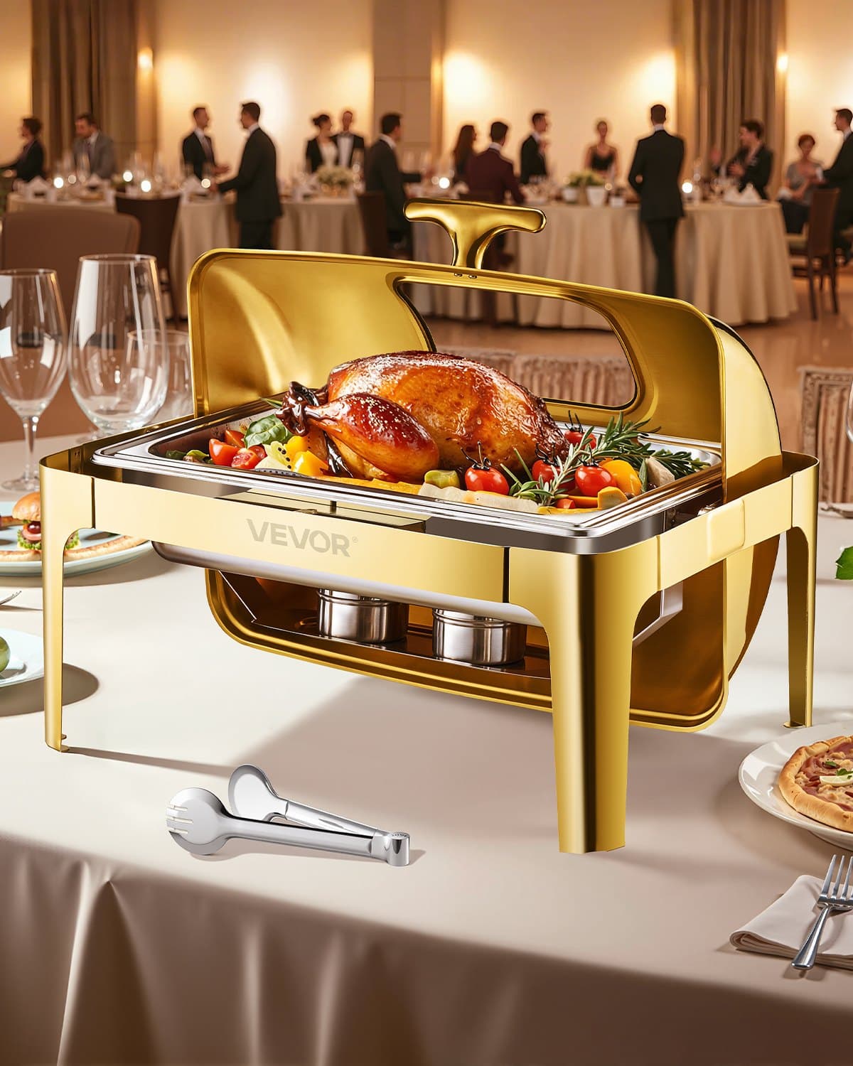 Chafing Dish Set Speisenwärmer Edelstahl Mit Pfannen In Voller Größe (8,5 L), Rechteckiger Wärmespender Mit Sichtbarem D