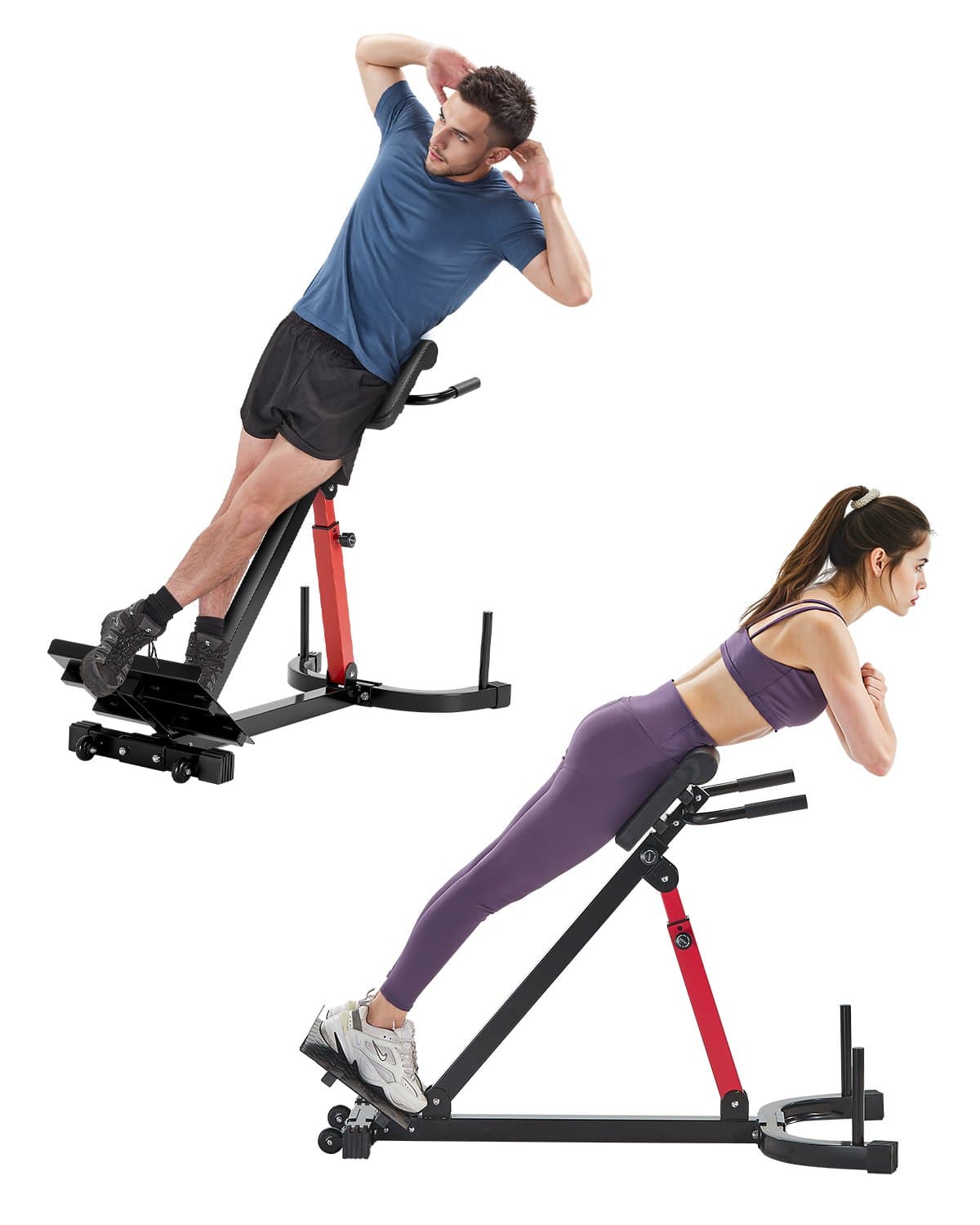 Multifunktionale Hyperextensionsbank aus Kohlenstoffstahl, rollbar