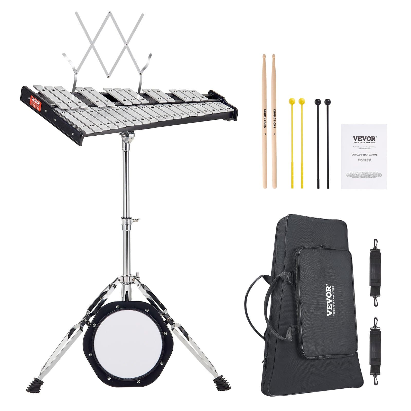 Glockenspiel-Xylophon-Set mit 32 Noten und Zubehör