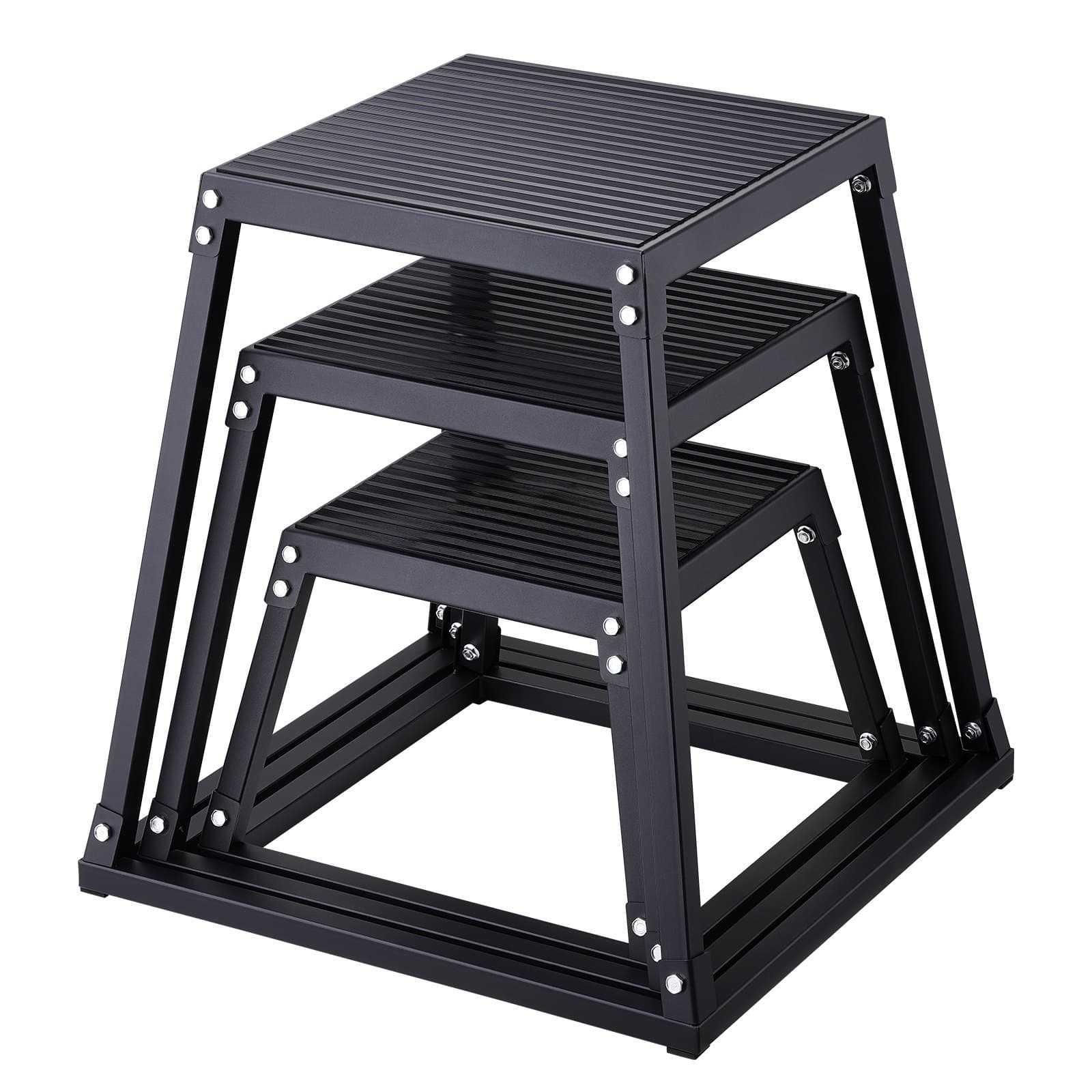 3-teiliges plyometrisches Sprungboxen-Set, schwarz