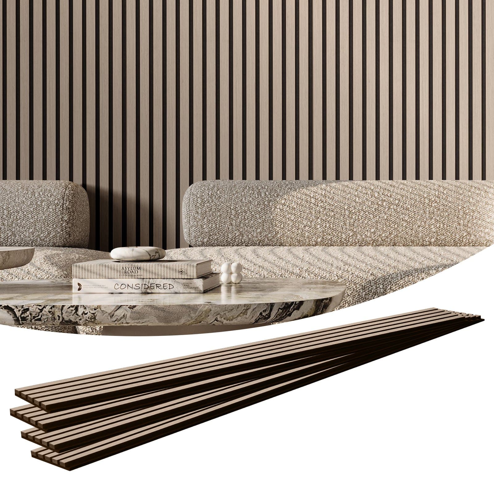 Akustikpaneele 2400 x 200 x 21 mm, MDF-Wandpaneele, 4er-Set