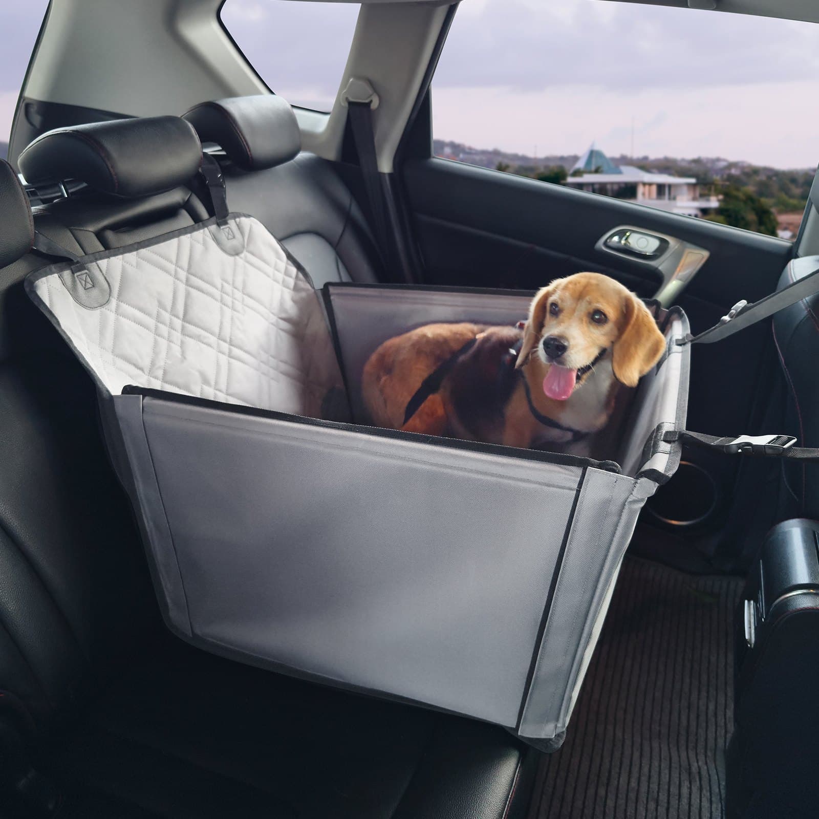 Wasserfester Hundeautositz mit Stützrahmen und Sicherheitsleine