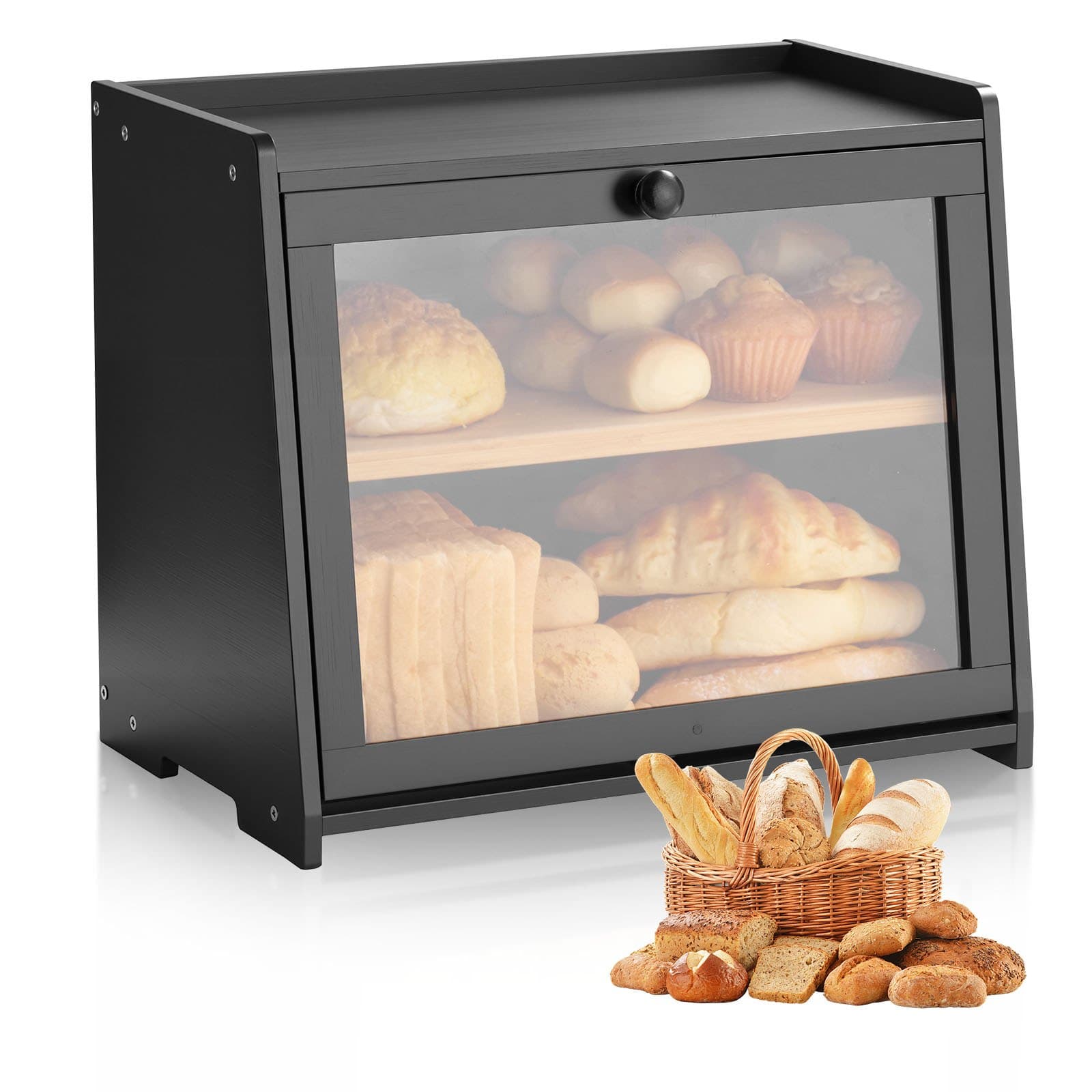 Double-Layer Wooden Bread Box with Acrylic Door